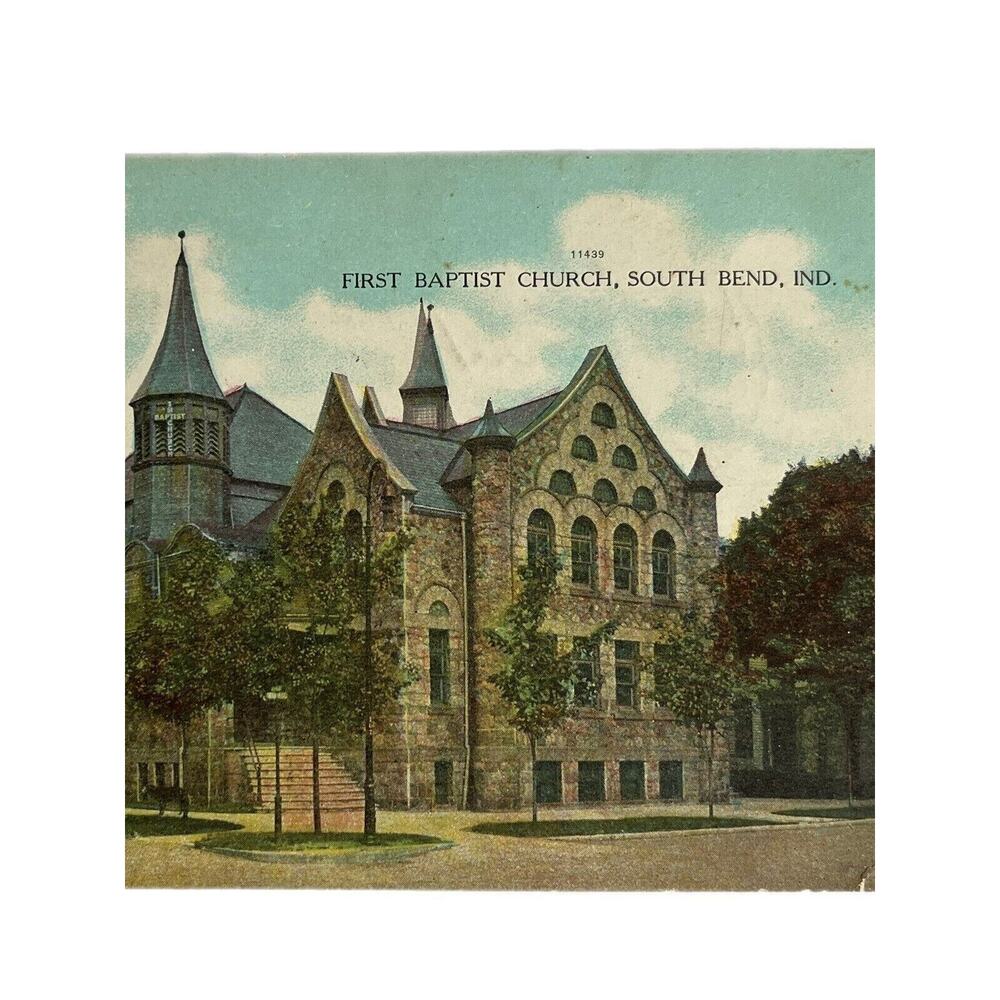 Antique Early 1900s Litho Ephemera Postcard First Baptist Church South Bend Inc